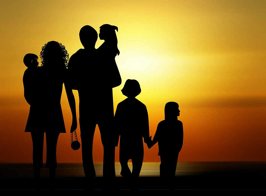 family-children-sunset-silhouette